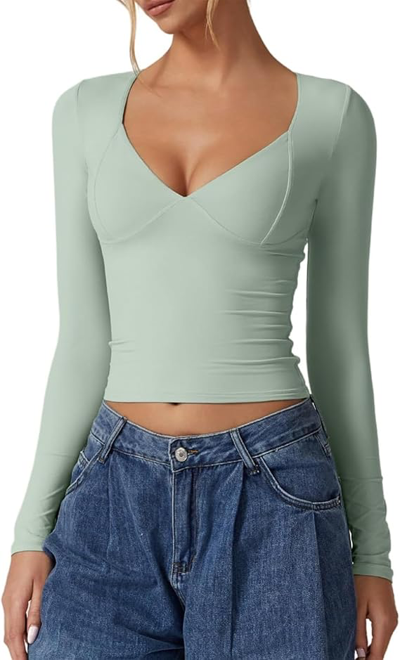 Women's long sleeve V-neck thermal top