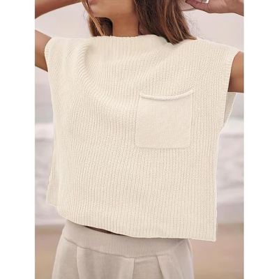 YesFashion mock neck sleeveless sweater vest