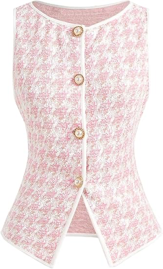 Nana Jacqueline Lisette Top (Pink Tweed Vest) Dupe
