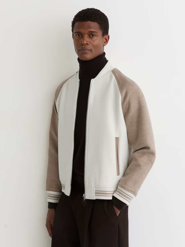 Reiss Wool-Blend Colour-Block Bomber Jacket
