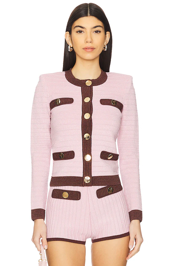 Retrofête Pink Contrast Trim Ribbed Knit Cardigan (Revolve)