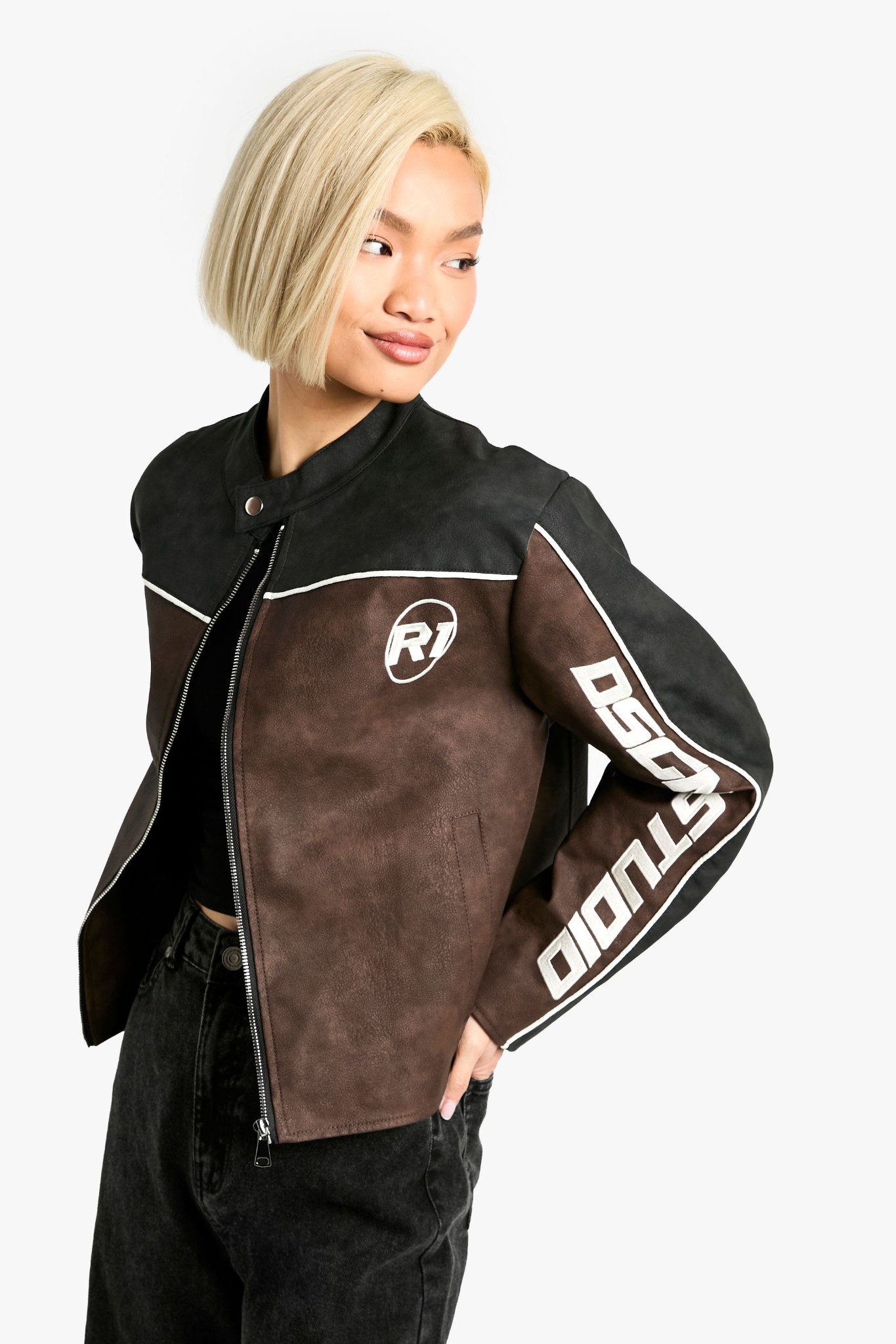 Boohoo Faux Leather Embroidered Jacket