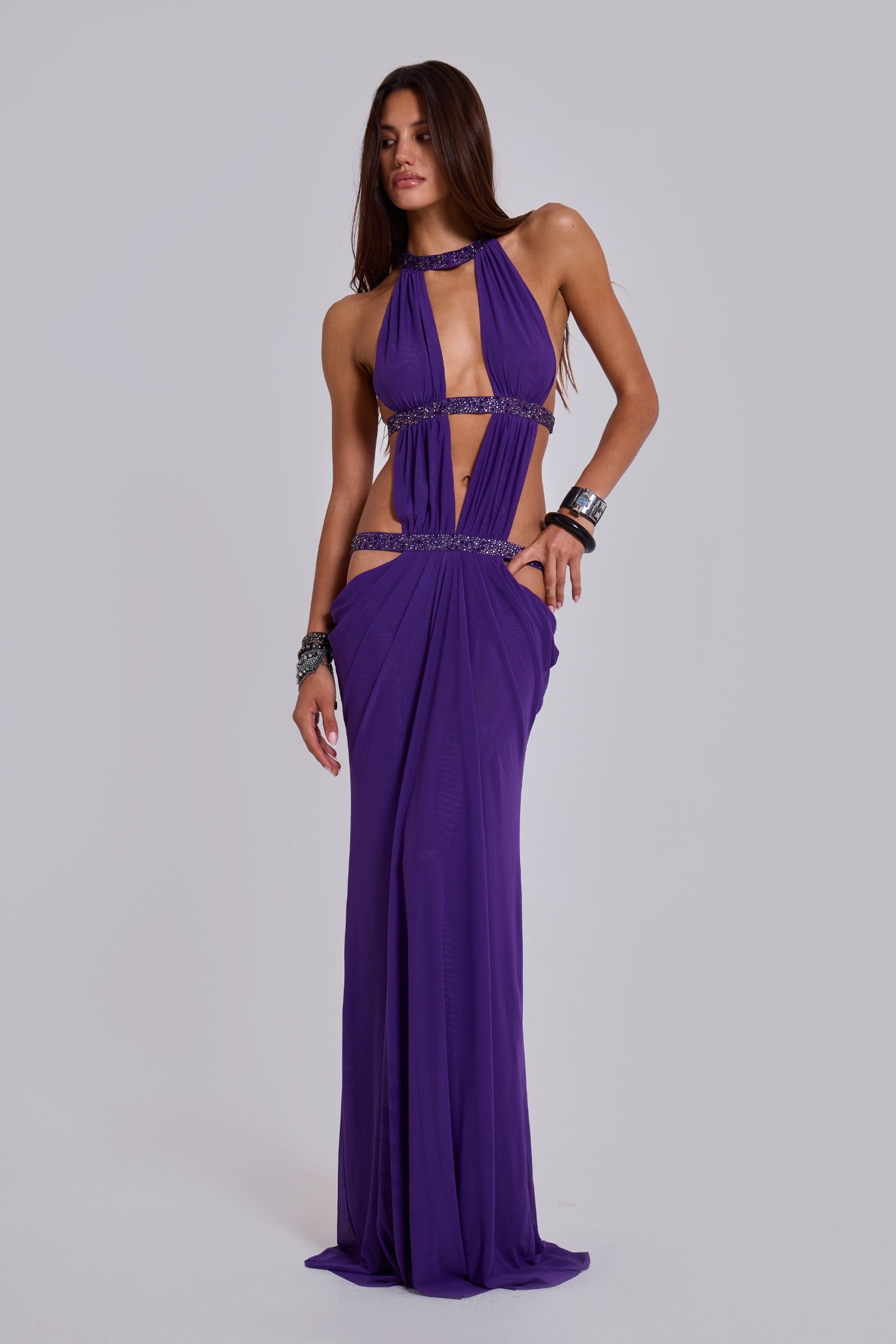 Jaded London 6AM Cut Out Maxi Dress Violet