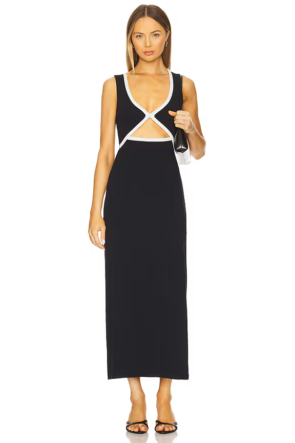 L*Space Black Contrast Trim Cut Out Midi Dress