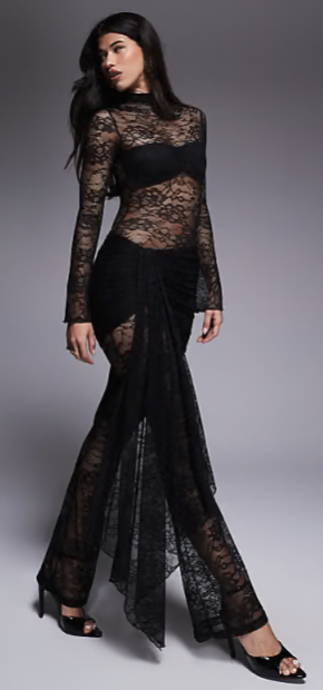 Wanderdoll Roxy Sheer Lace High Neck Jumpsuit