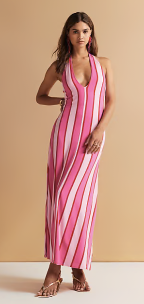 ASOS Pink Stripe Halter Maxi Dress