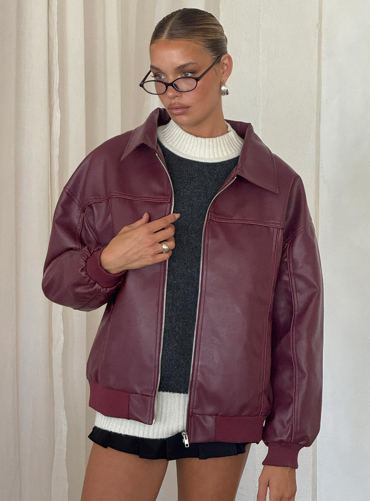 Princess Polly Burgundy Faux Leather Jacket