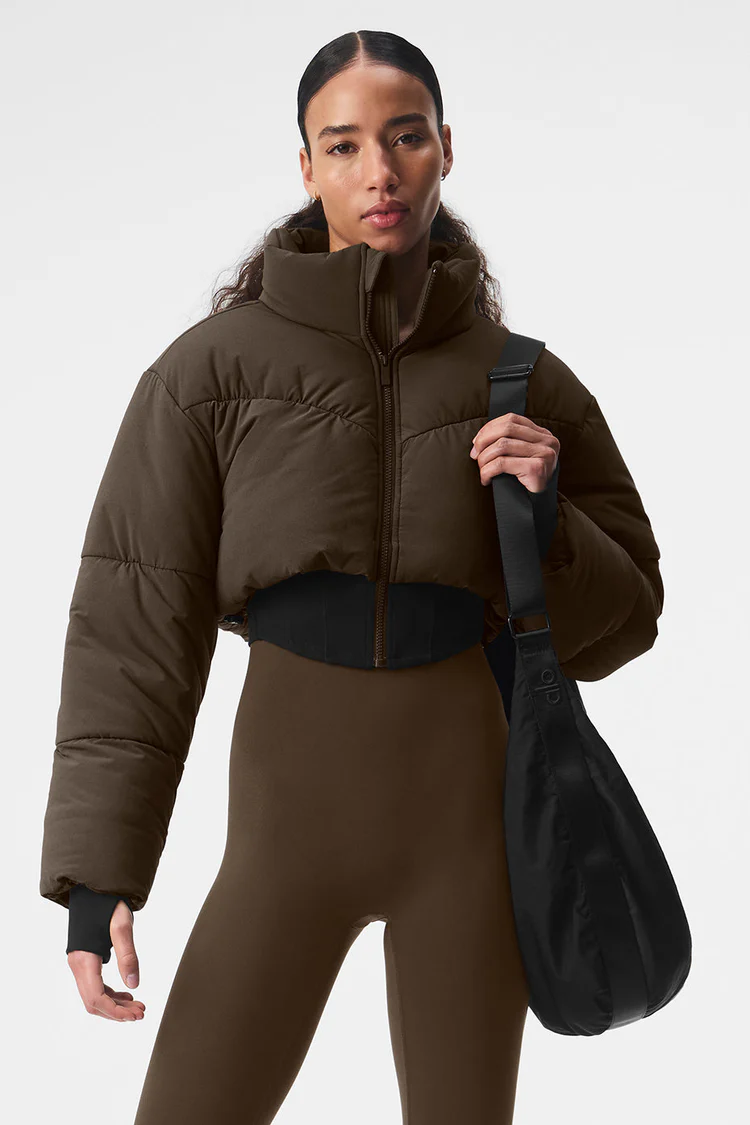 Alo Main Act Brown Corset Puffer (Espresso/Black)