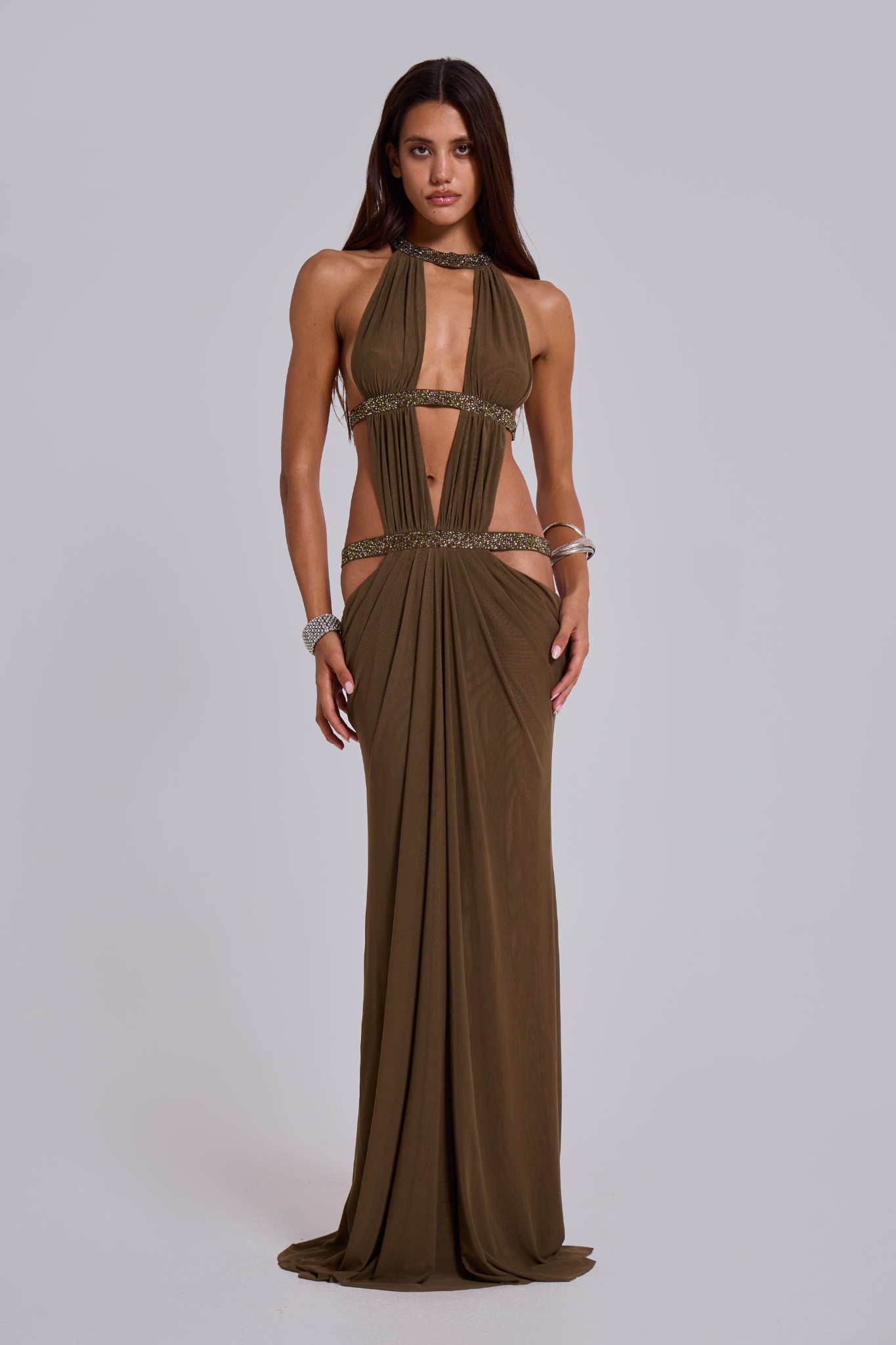 Jaded London 6AM Cut Out Maxi Dress Moss