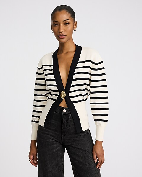 Express Striped Novelty Button Cardigan